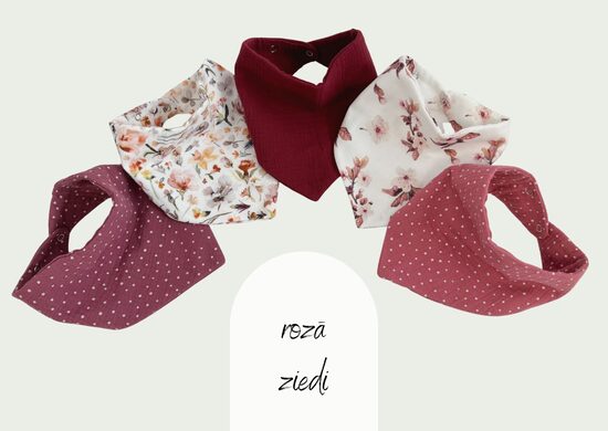 Muslīna laces - 5 gb, rozā ziedi